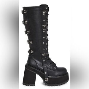 Demonia FREE SHIPPING! Goth Black Knee-High Lace-Up Platform Buckle Boots